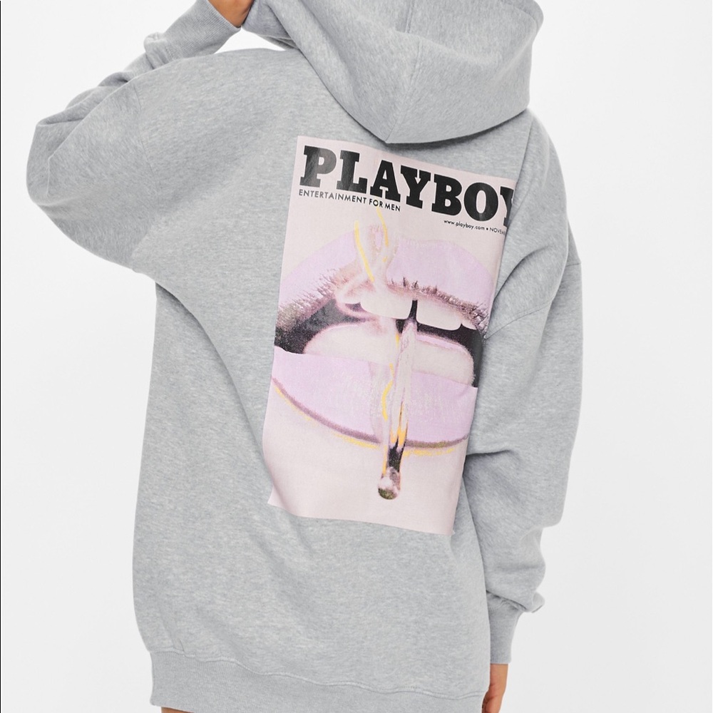 Playboy x Missguided Playboy Bunny grey hoodie.